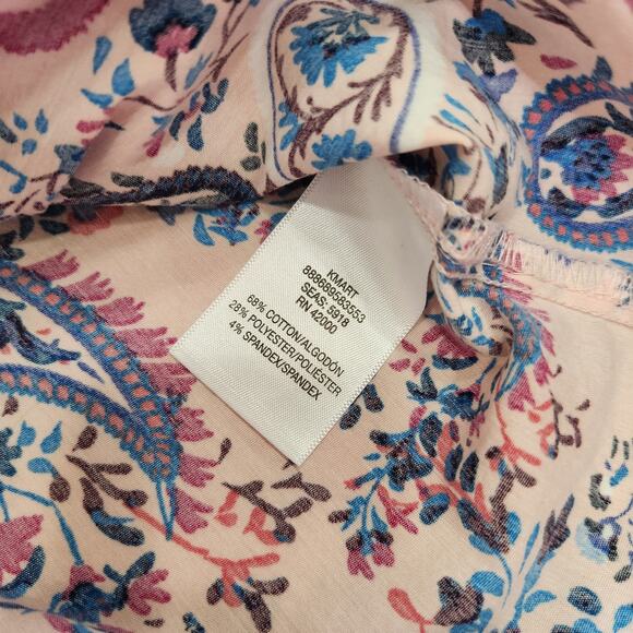 Basic Editions Paisley Boho 3/4 Sleeve Button Down Dress Shirt Work Wear Sz XL - Picture 8 of 11